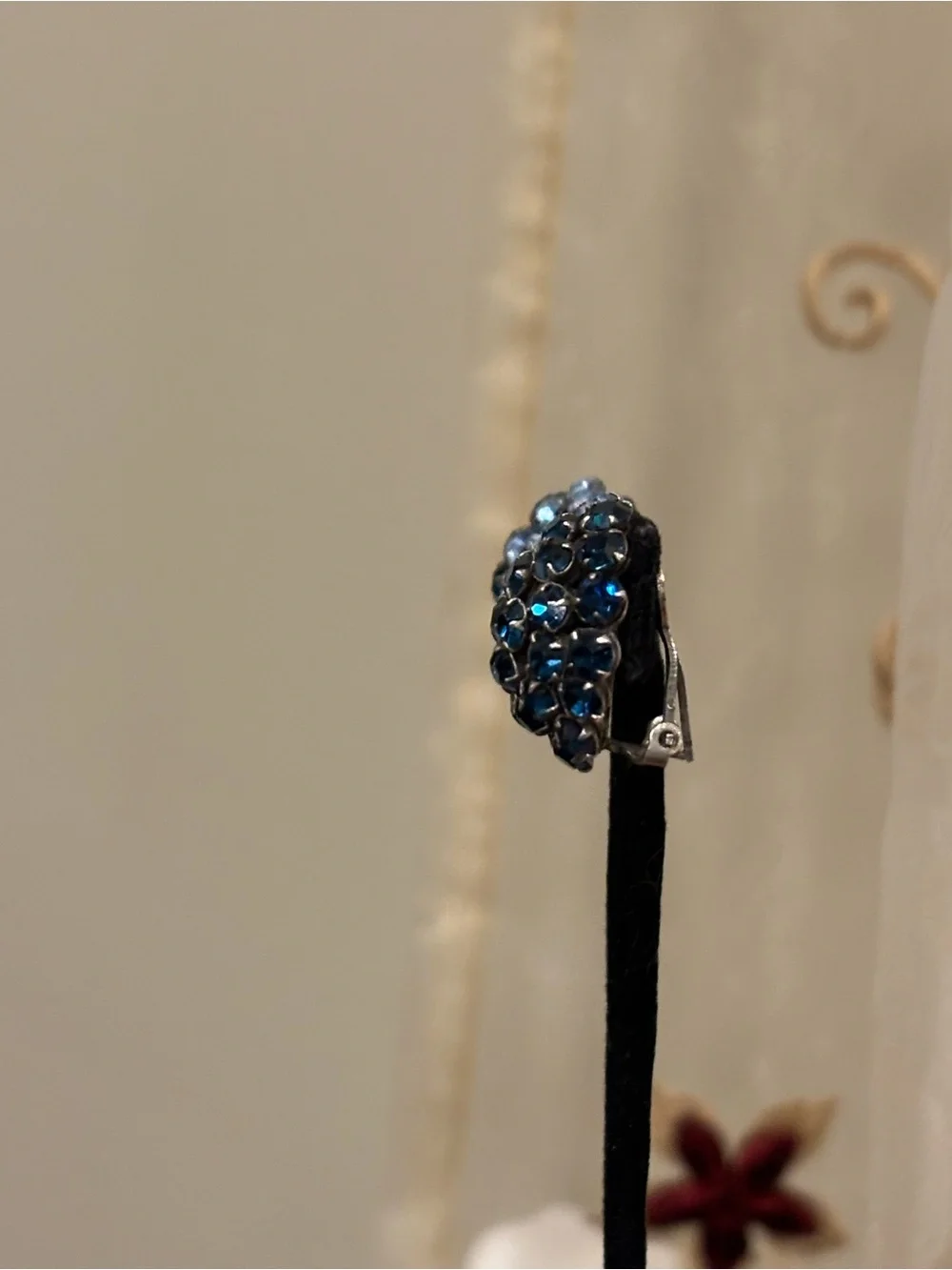 Blue Crystal Dome Clip Earrings